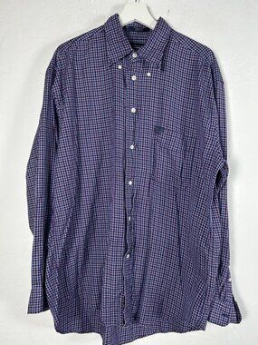 Faconnable Mens XL Red Purple Checkered Long Sleeve Button-Down Shirt Cotton USA